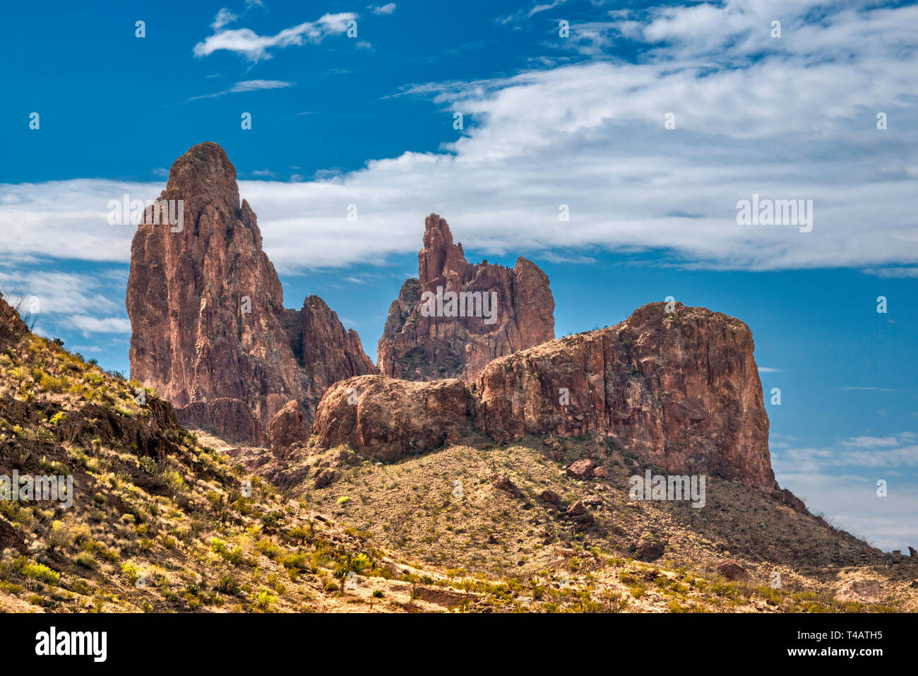 Mulo orecchie, vista dalla mulattiera molla orecchio Trail, parco nazionale di Big Bend, Texas, Stati Uniti d'America Foto Stock