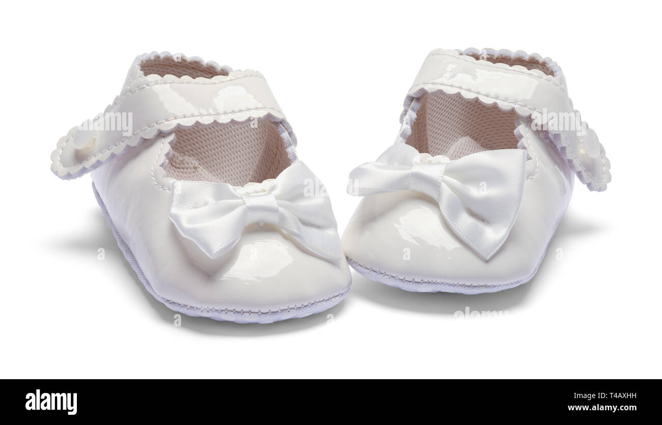 Ragazze Baby vestono scarpe puntato verso l'interno isolato su bianco. Foto Stock