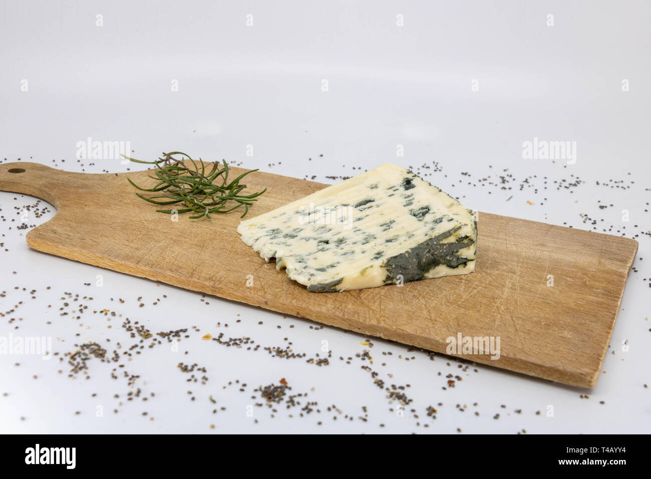 Formaggio di pecora, bleu d'Auvergne e di rosmarino fresco per il francese degustazione di formaggi Foto Stock