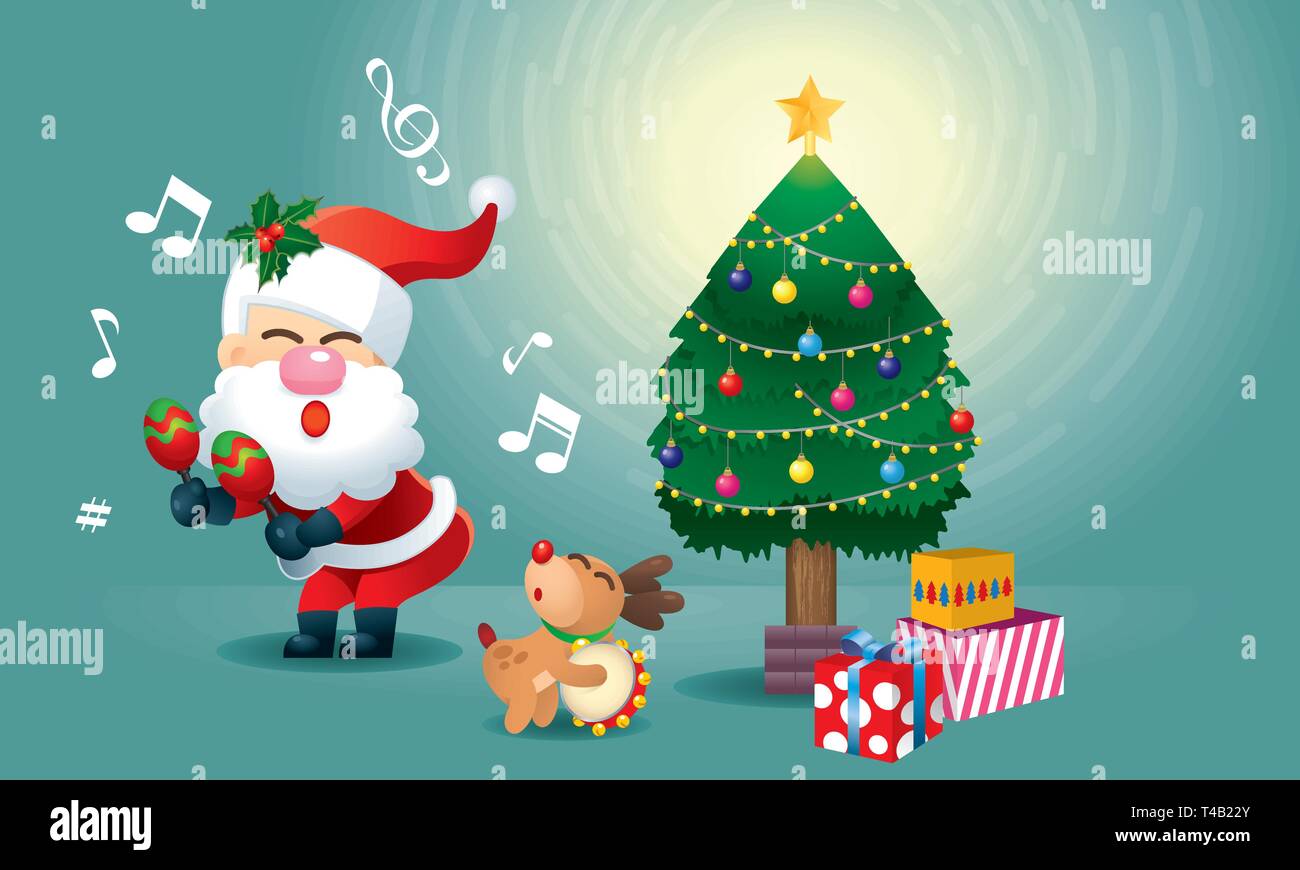 Babbo Natale Balla.Un Simpatico Babbo Natale E La Sua Renna E Cantare E Ballare Sotto L Albero Di Natale Vettore Immagine E Vettoriale Alamy