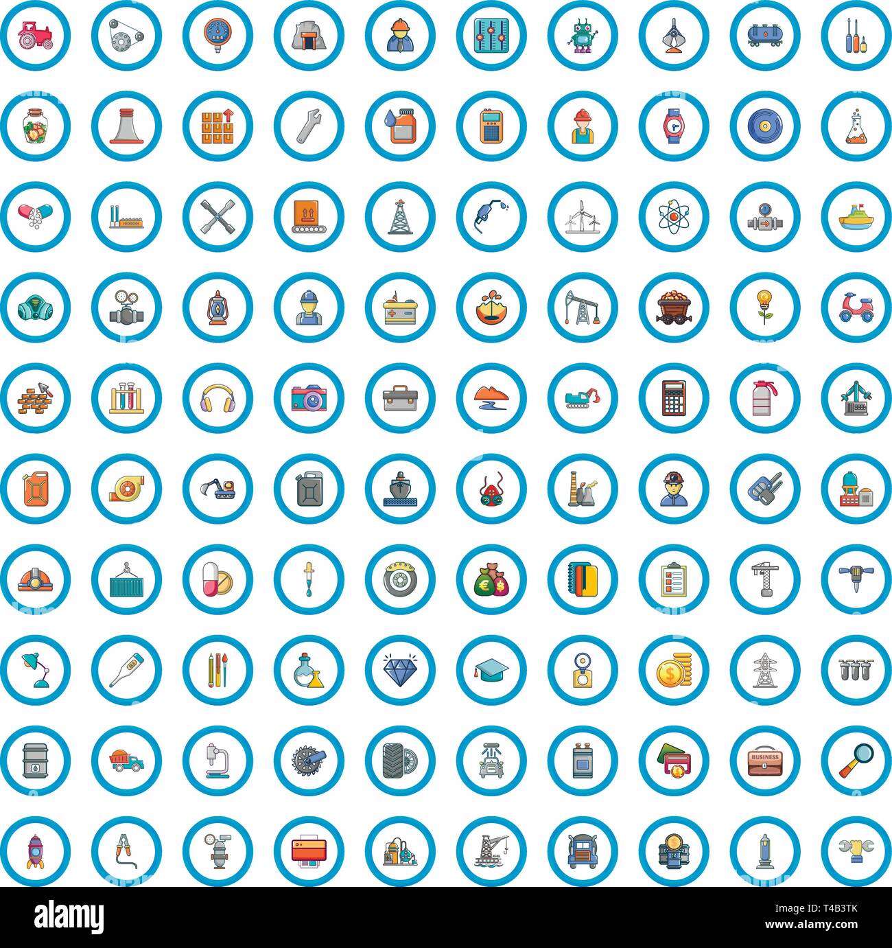 100 tecnologia set di icone, stile cartoon Illustrazione Vettoriale