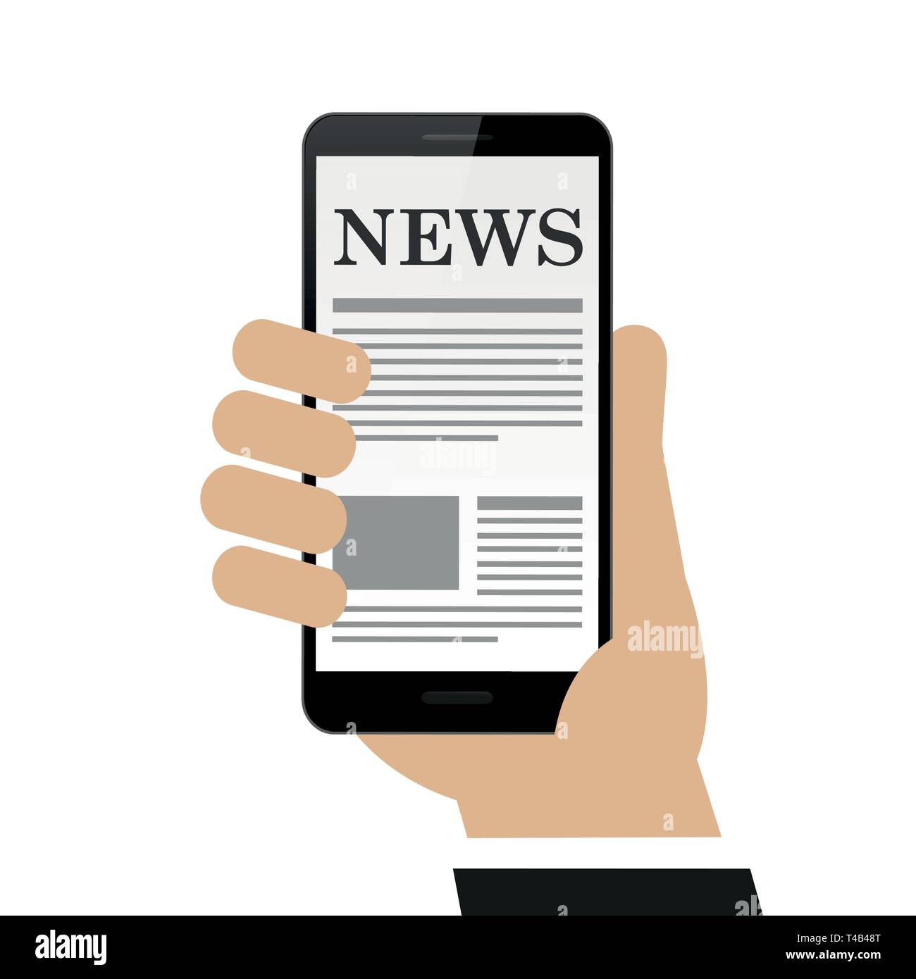 Persona legge notizie sullo smartphone isolati su sfondo bianco illustrazione vettoriale EPS10 Illustrazione Vettoriale