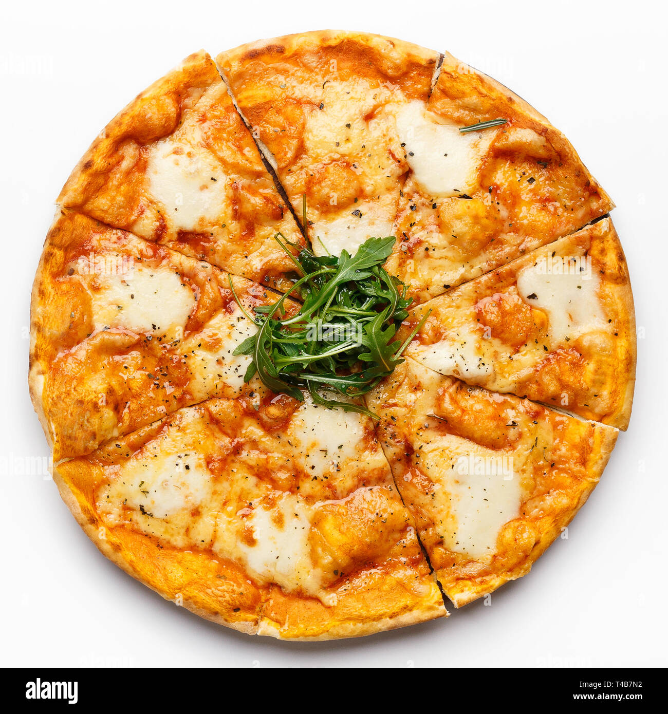 Formaggio italiano pizza sul tavolo bianco, vista dall'alto Foto Stock