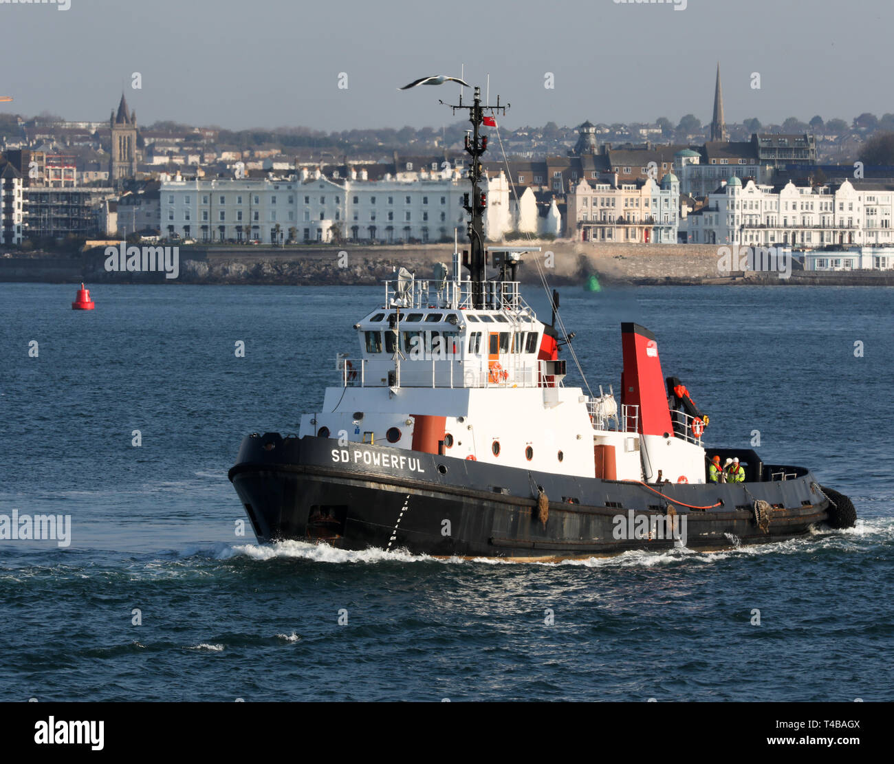 Potente SD un rimorchiatore azionato dalla Serco Denholm a sostegno della Royal Navy in Plymouth Sound Foto Stock