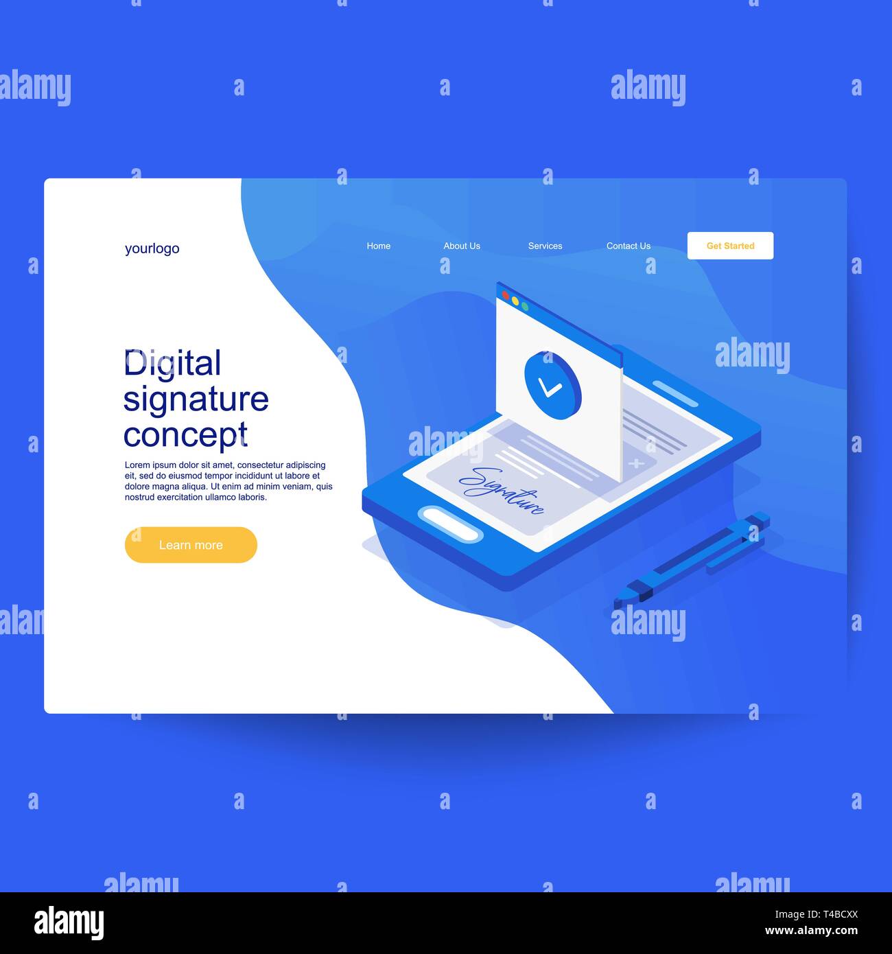Firma elettronica concetto. Digital smart contratto composizione isometrica Illustrazione Vettoriale