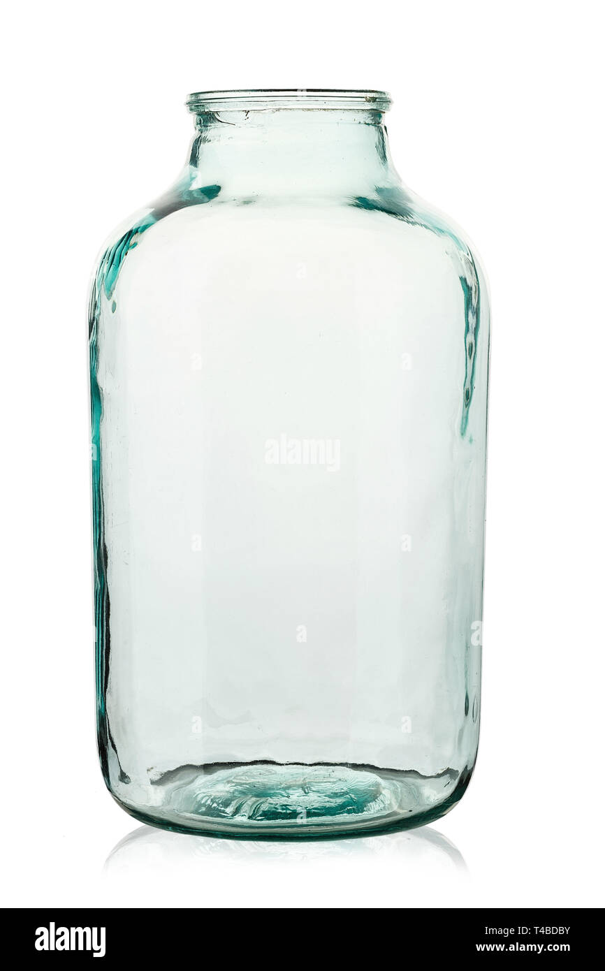 Svuotare il vasetto di vetro isolato su sfondo bianco. Il file contiene il tracciato di ritaglio Foto Stock