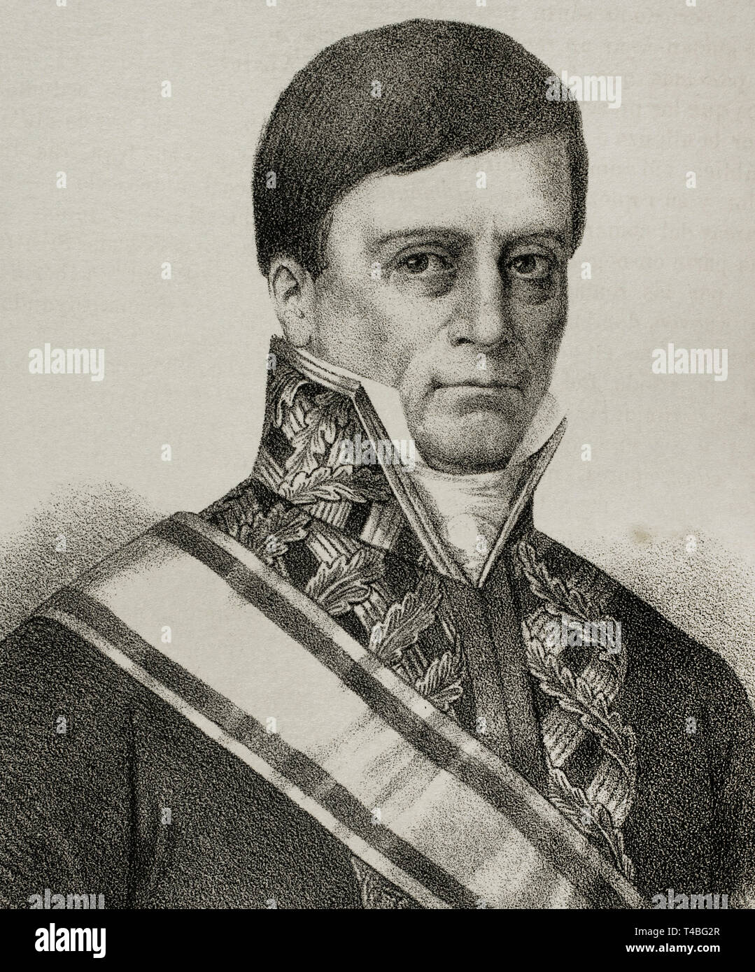 Juan Jose Ruiz de Apodaca y Eliza (1754-1835). 1° Conte di Venadito. Spanish naval officer e Viceré della Nuova Spagna. Disegno di Llanta. Ritratto, dettaglio. La litografia. Episodio della cronica General de España, Historia Ilustrada y Descriptiva de sus Provincias. Andalucia, 1867. Foto Stock