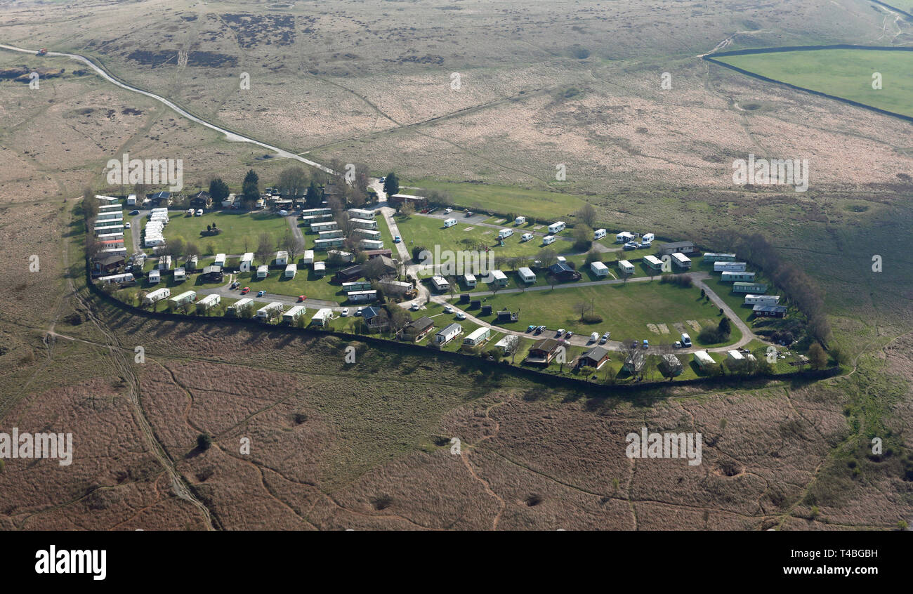 Vista aerea del Dobrudden Caravan Park a Baildon Moor, Shipley vicino a Bradford Foto Stock