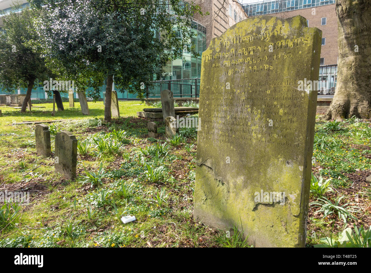 Le lapidi in un cimitero di Luton, Regno Unito Foto Stock