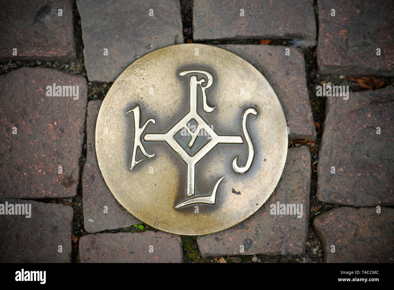 Pflasterstein Siegel, Karl der Grosse, Aachen, Nordrhein-Westfalen, Deutschland Foto Stock