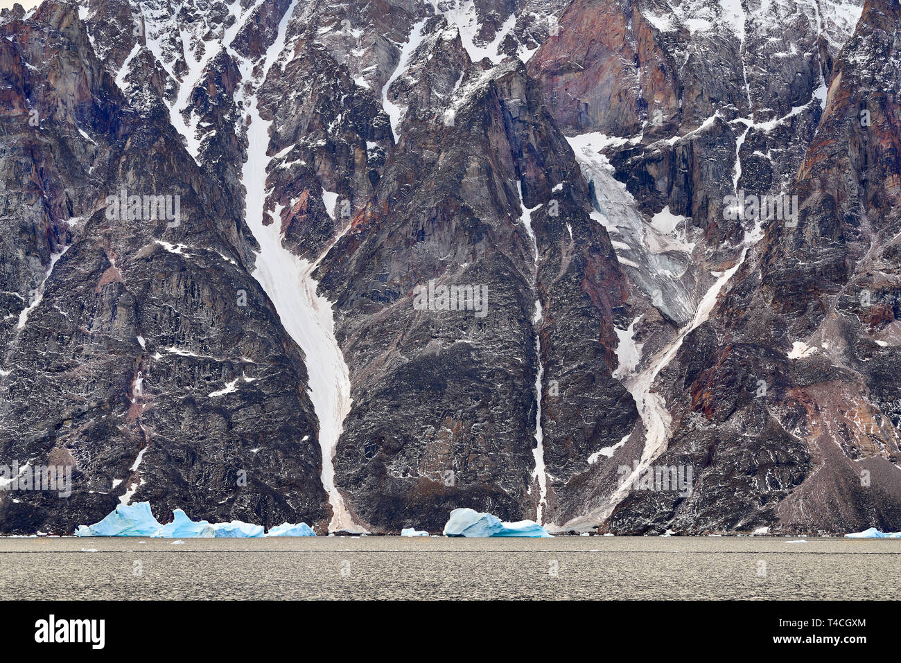 Paesaggio glaciale, Scoresbysund, Groenlandia Foto Stock