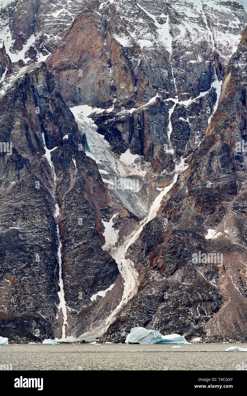Paesaggio glaciale, Scoresbysund, Groenlandia Foto Stock