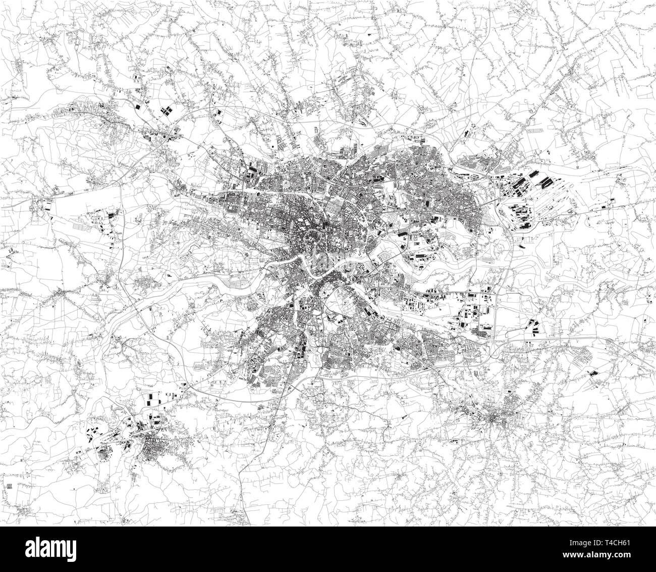 Mappa satellitare di Cracovia, è la seconda più grande e una delle più antiche città della Polonia. Mappa di strade e di edifici del centro storico. Europa Illustrazione Vettoriale
