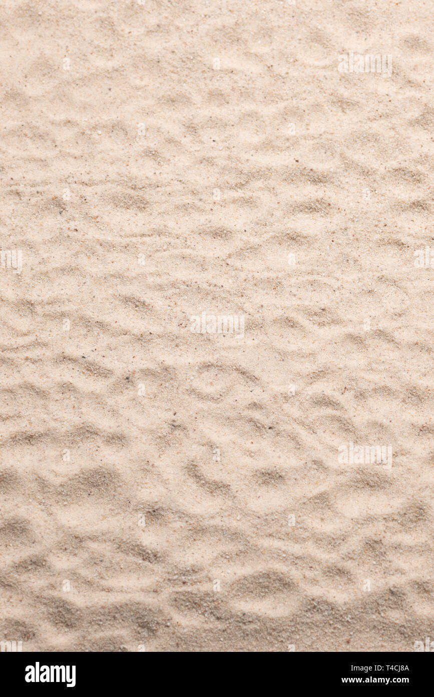 Colpo verticale di una spiaggia di sabbia sullo sfondo. Copia dello spazio. Foto Stock