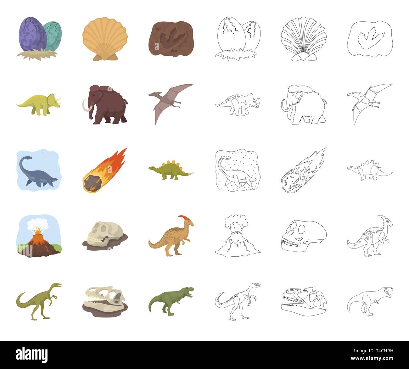 Diversi i dinosauri cartoon,icone di contorno nel set di raccolta per il design. Animali preistorici simbolo vettore illustrazione stock. Illustrazione Vettoriale