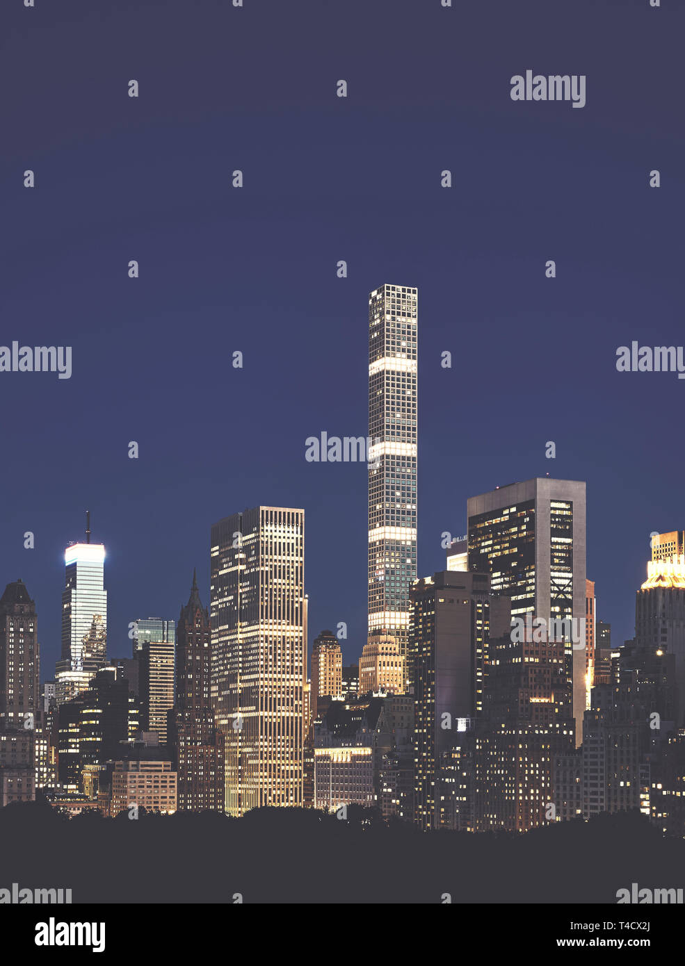 Manhattan Upper East Side al crepuscolo, tonificazione del colore applicato, NYC. Foto Stock