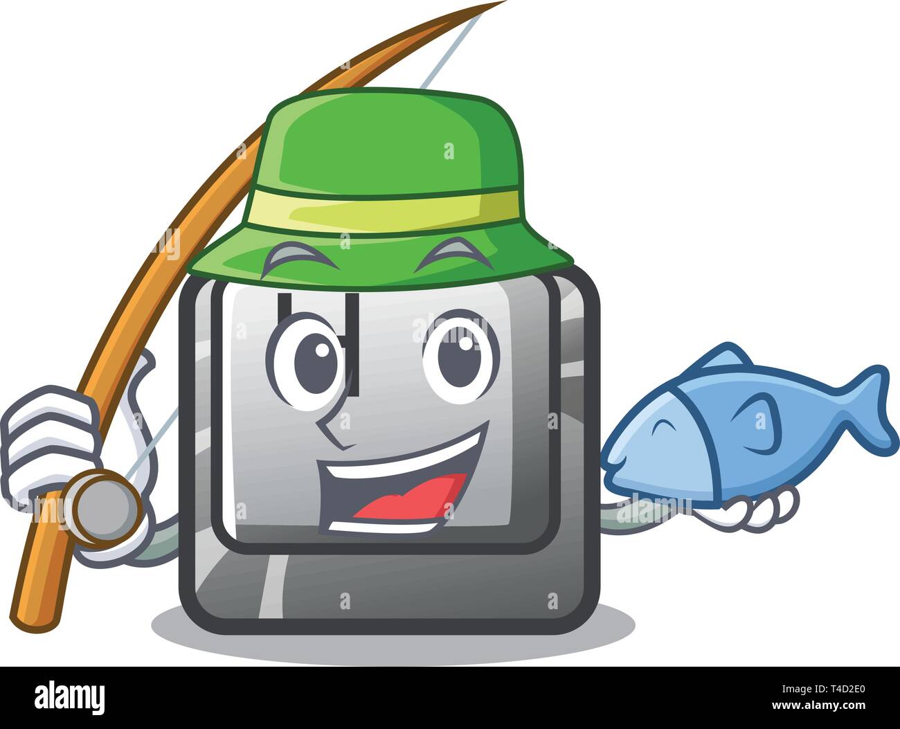 La pesca il pulsante H isolato con la mascotte Illustrazione Vettoriale