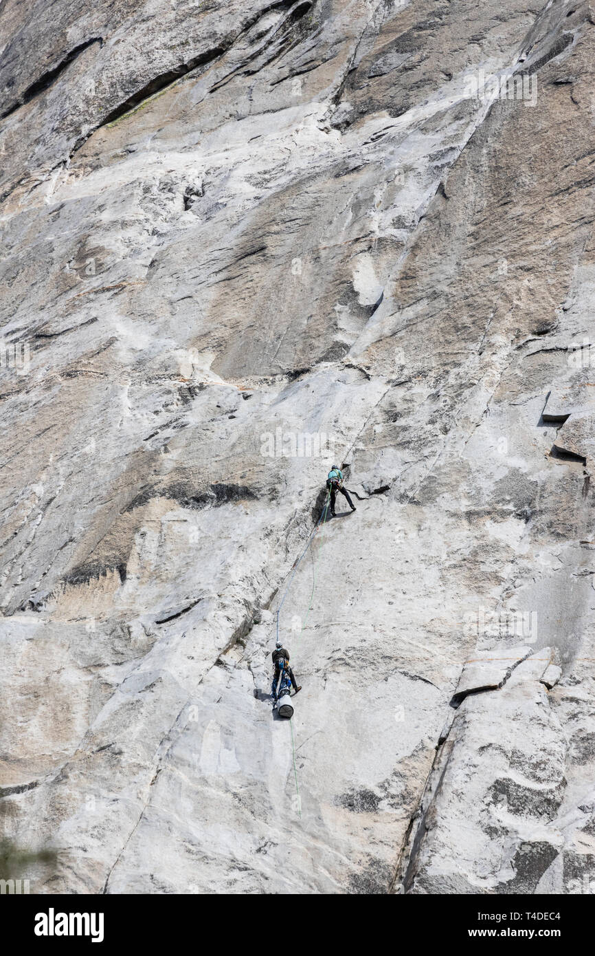 Climbing El Capitan Foto Stock