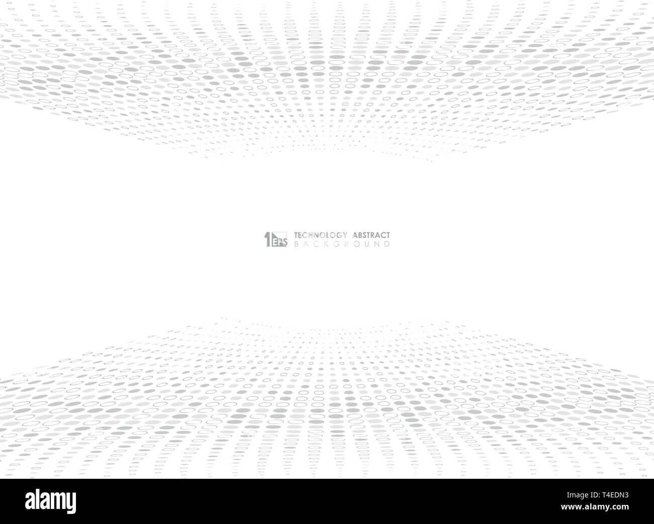 Abstract punto grigio cerchio design pattern di tecnologia su sfondo bianco. È possibile utilizzare per annuncio, poster, pagina di presentazione, artwork, stampa, design di copertura Illustrazione Vettoriale