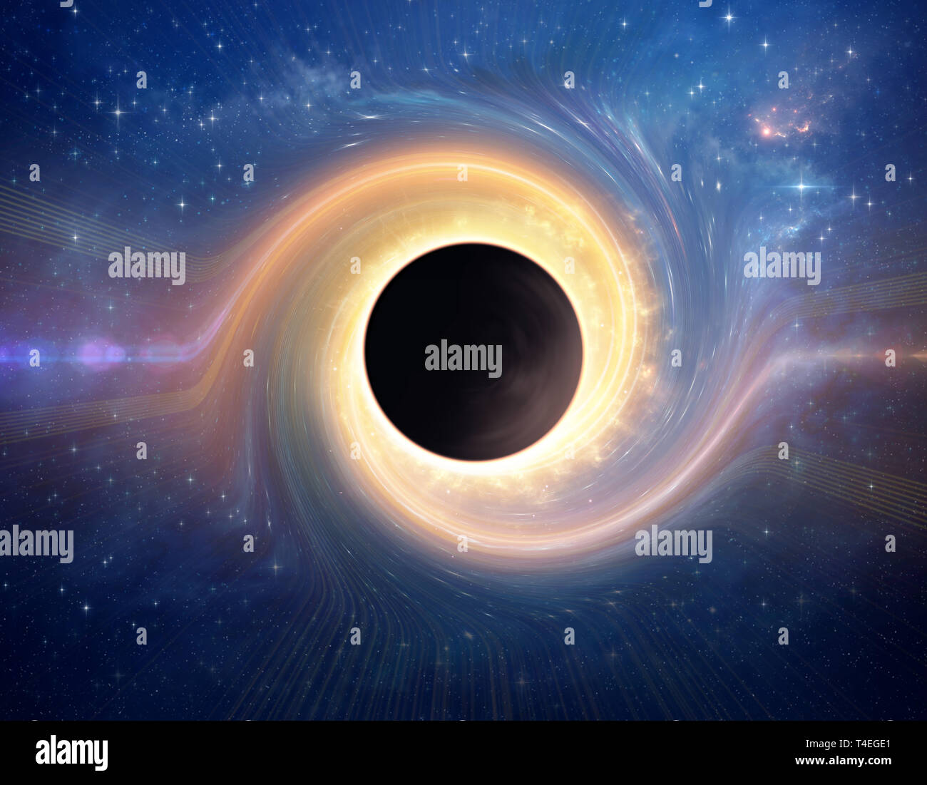 Buco nero e le onde gravitazionali nello spazio profondo, al centro di ammassi di galassie Foto Stock