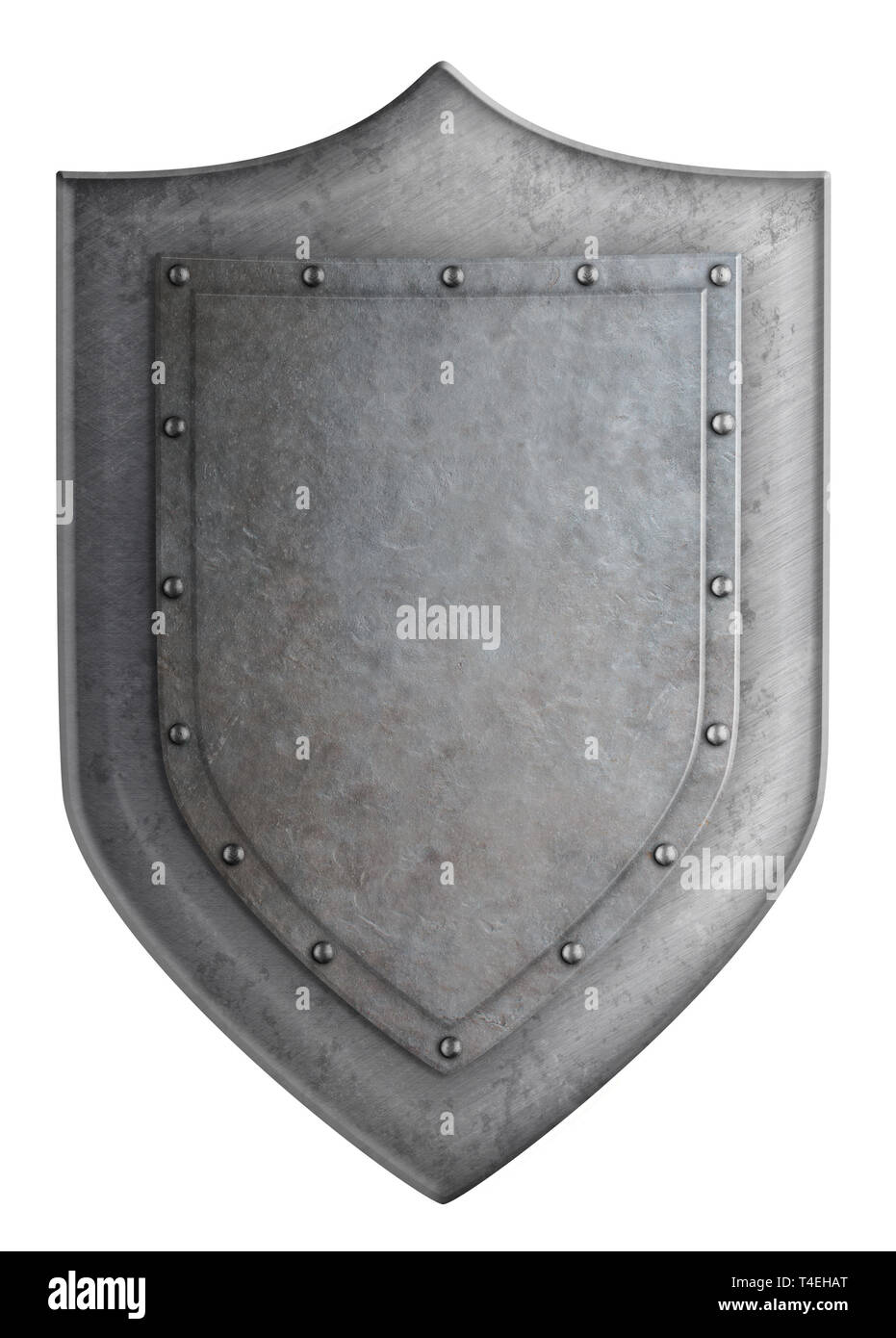 Medievale scudo metallico isolato su bianco 3d illustrazione Foto Stock