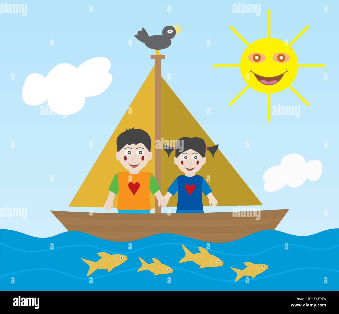 Kids sailing adventure Illustrazione Vettoriale