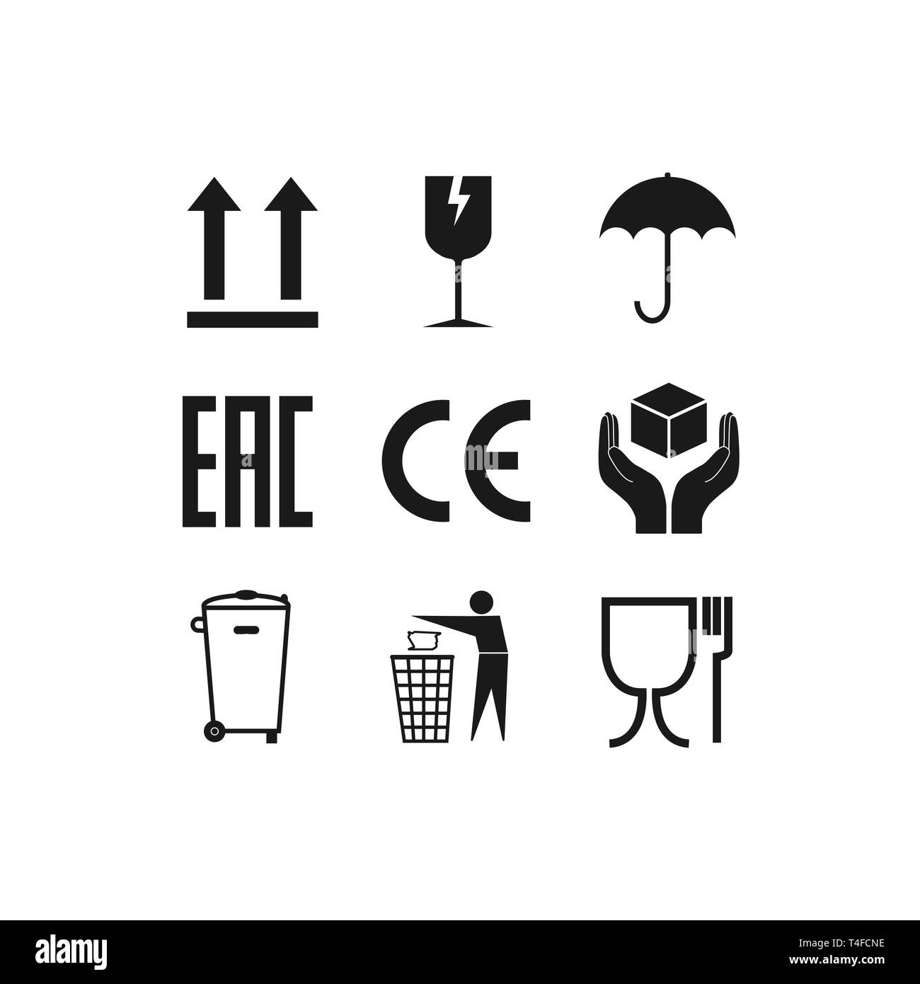 Illustrazione Vettoriale, design piatto. Icone di confezionamento, pacchetto set di segni Illustrazione Vettoriale