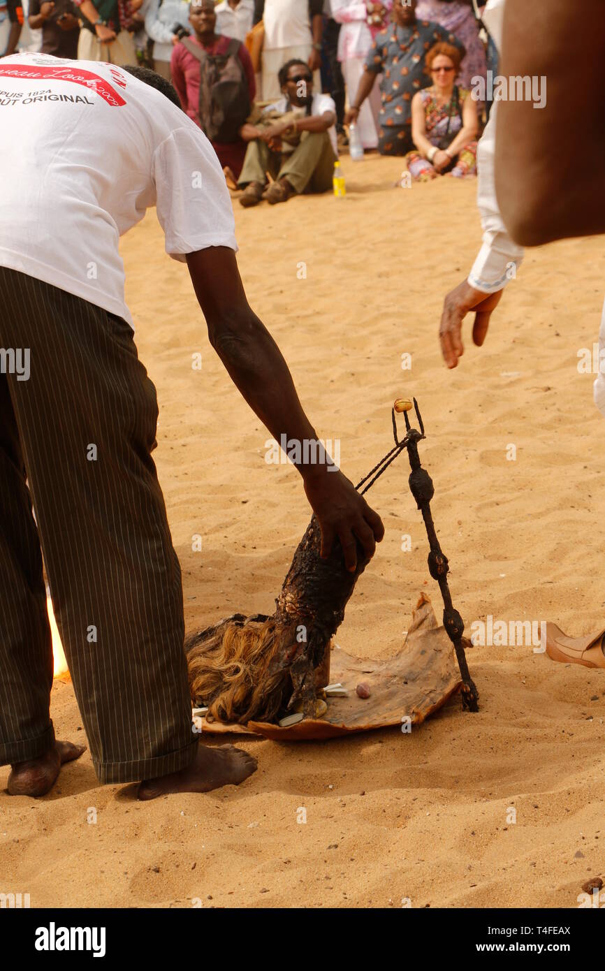 Festival Voodoo Benin, Ouidah presso la spiaggia, rituali, ballare, cantare e suonare musica. Foto Stock