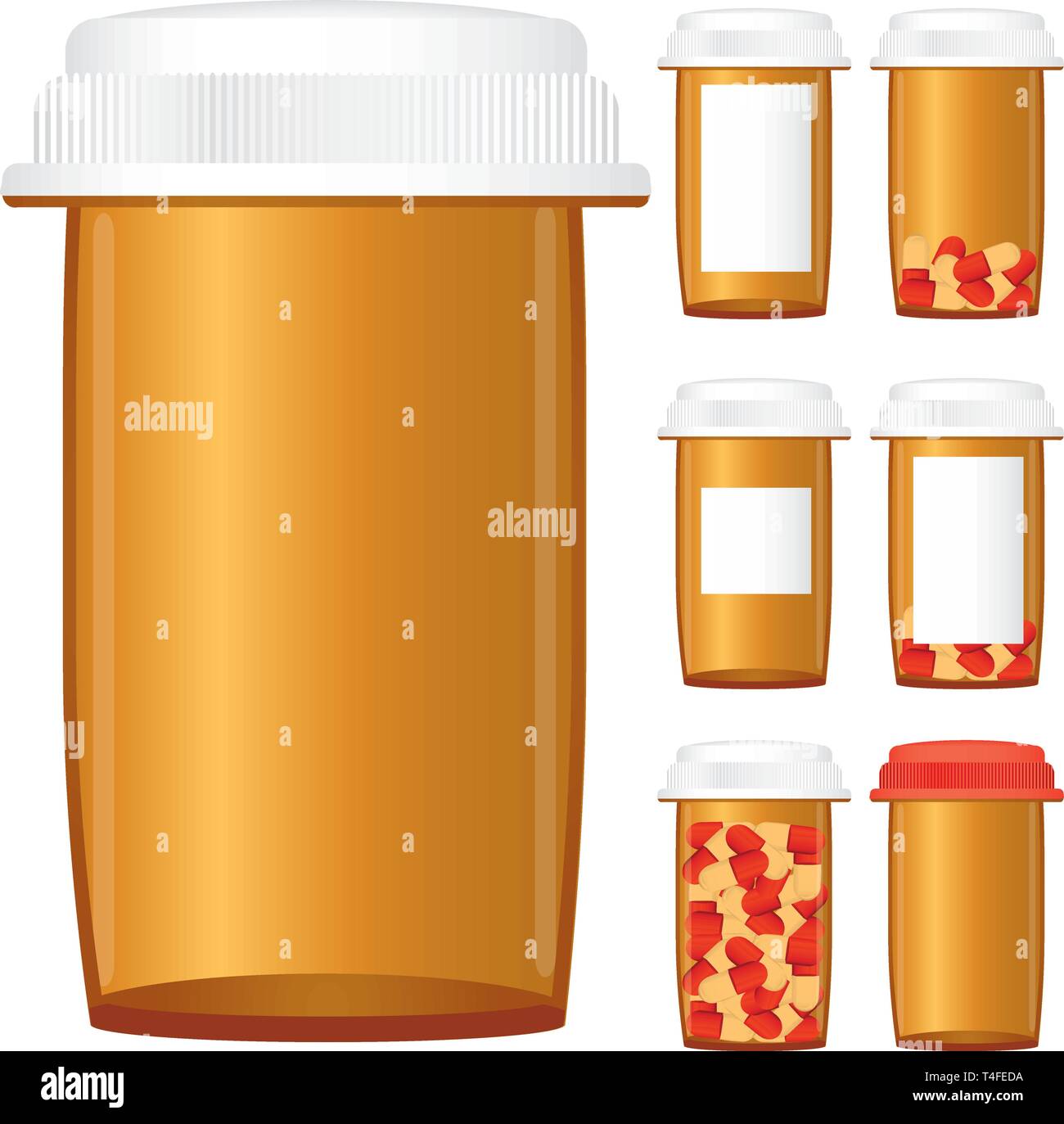 Set di medicina di prescrizione bottiglie isolato su uno sfondo bianco, illustrazione vettoriale Illustrazione Vettoriale