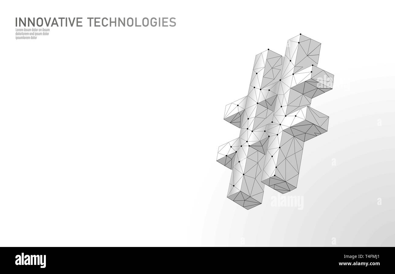 3D hashtag simbolo bianco neutrale bassa poli. La comunicazione online di social media share posti di ricerca. Informazioni innovazione tecnologia web vettore Illustrazione Vettoriale
