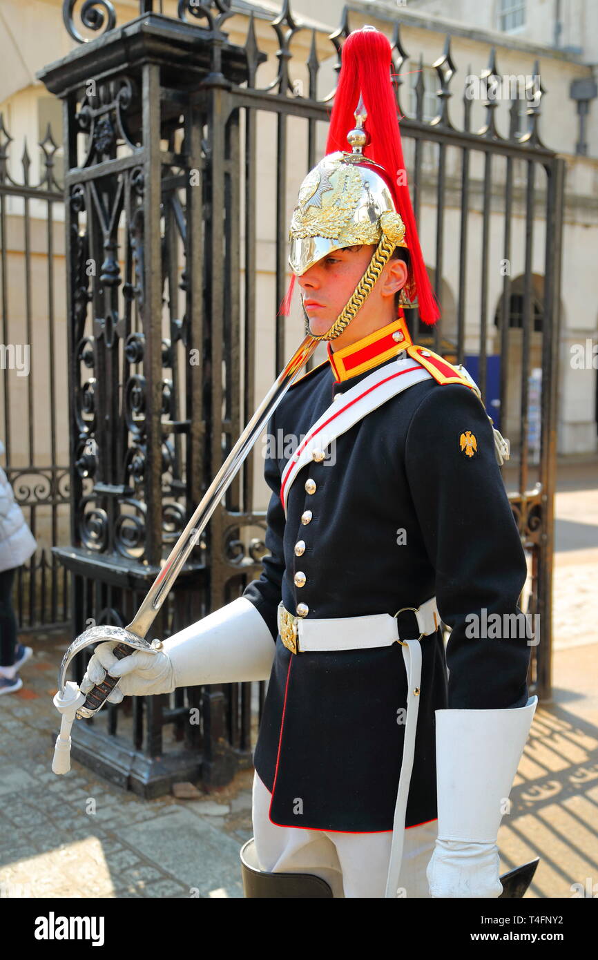 Queen's Life Guard permanente al Whitehall, London, Regno Unito Foto Stock