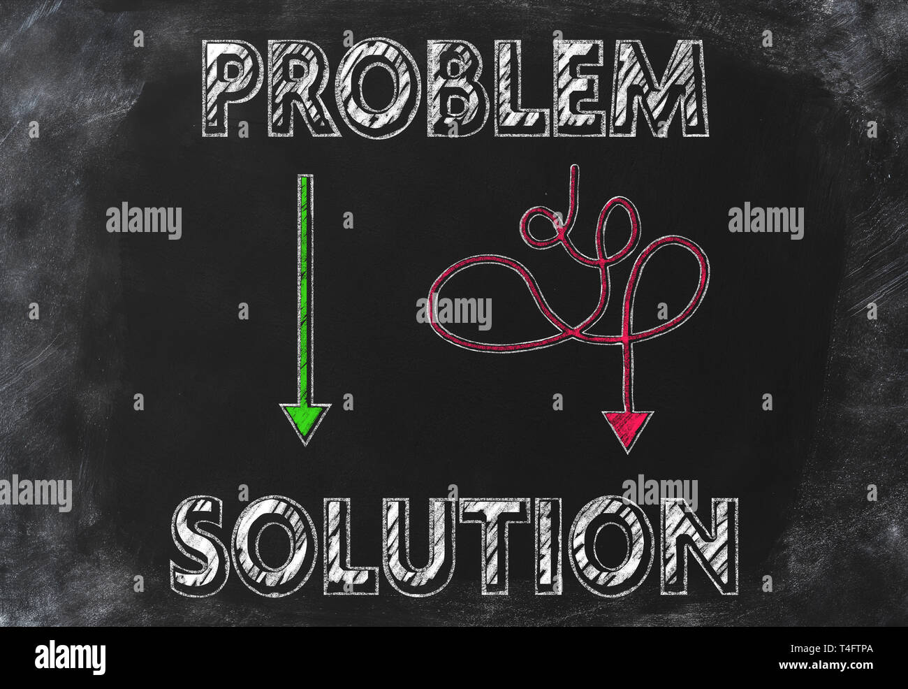 Identificare il modo più semplice per trovare una soluzione per un problema sul concetto di Blackboard Foto Stock