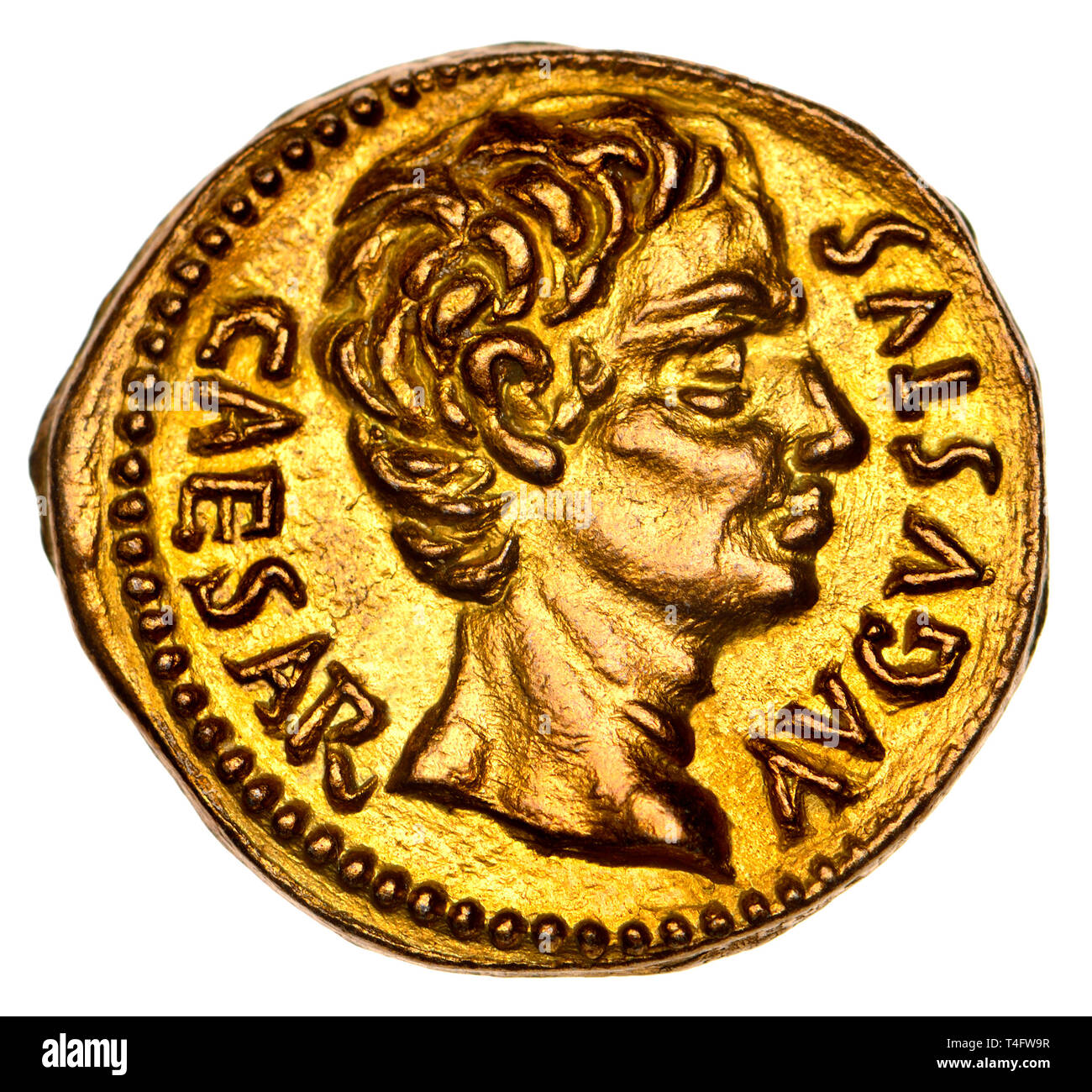 Oro moneta romana (replica) Caesar Augustus Foto Stock