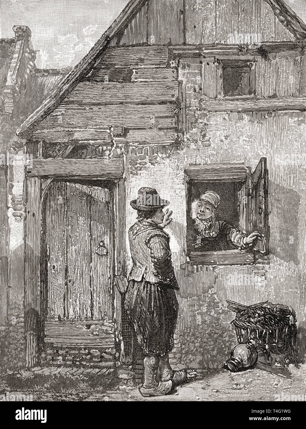 Il corteggiamento olandese sull'isola di Marken, North Holland, Paesi Bassi nel XIX secolo. Da Londra Foto, pubblicato 1890 Foto Stock