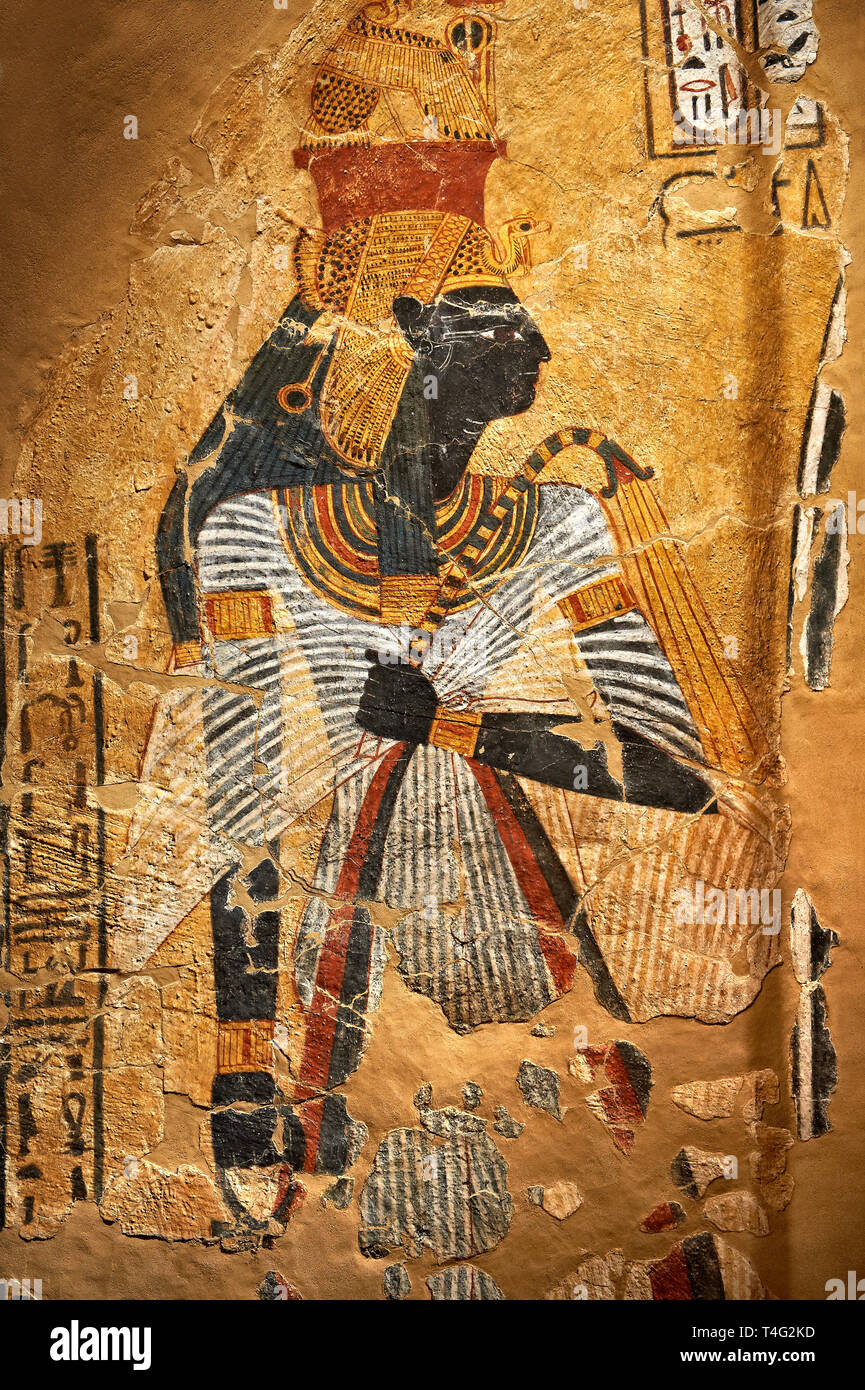 Pittura egiziana su stucchi del insultato la regina Ahmose-Nofretari. 11152-1145BC, Tebe, Grab nr 359. Il Neues Museum di Berlino. Cat non AM2060 Foto Stock