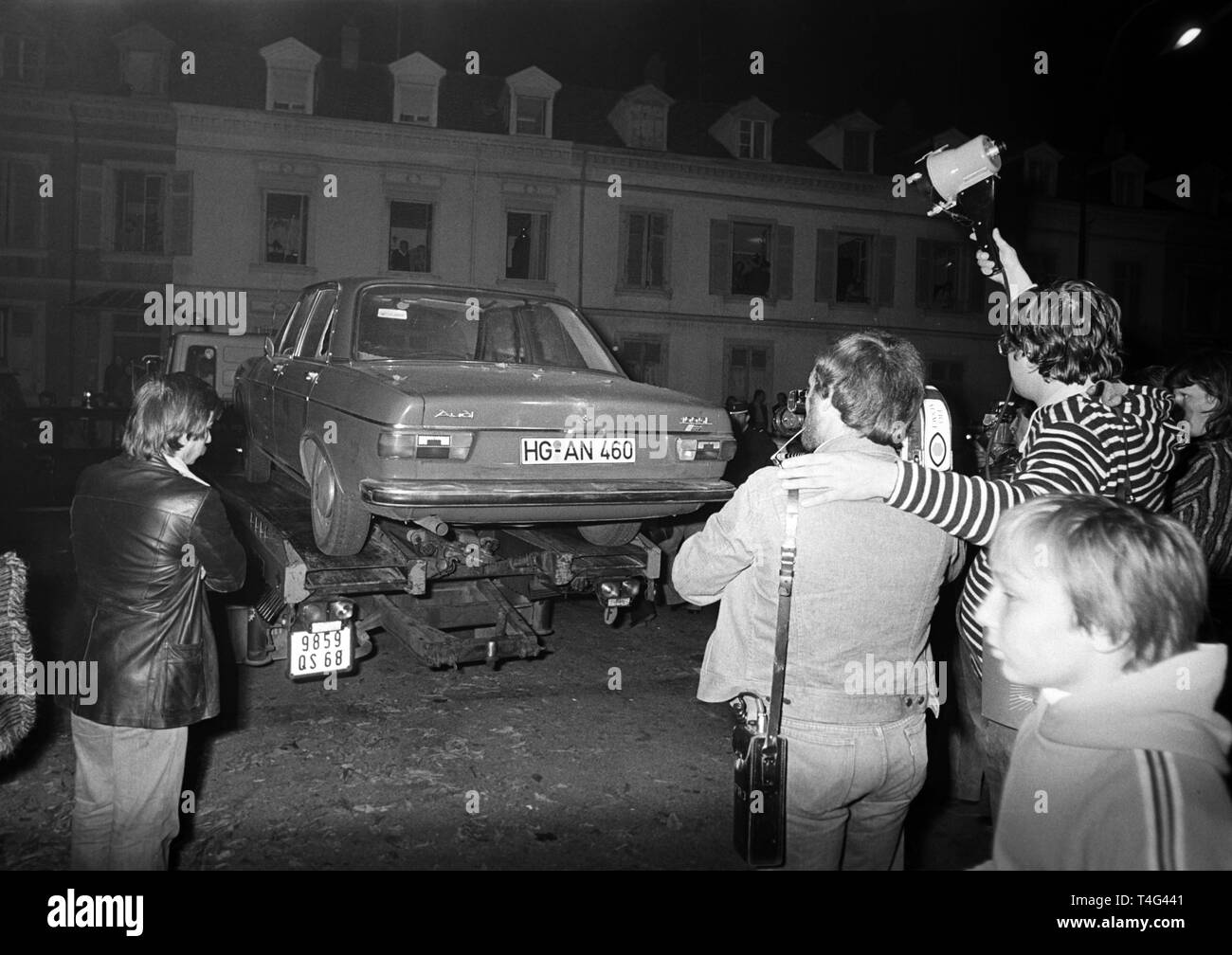 La vettura (Audi 100) con il cadavere di assassinati Hanns Martin Schleyer si trovava nella città alsaziano Mulhouse (Francia) il 19 ottobre 1977. Egli è stato rapito dal tedesco gruppo terroristico RAF il 5 settembre. | Utilizzo di tutto il mondo Foto Stock