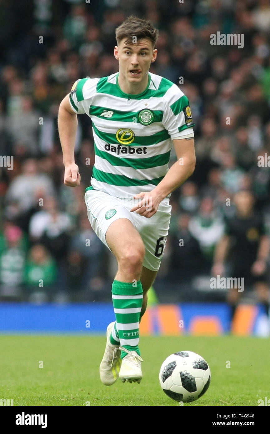 Glasgow, Scozia - aprile 14. Kieran Tierney di Celtic durante la William Hill Coppa Scozzese semi finale tra Celtic e Aberdeen Foto Stock