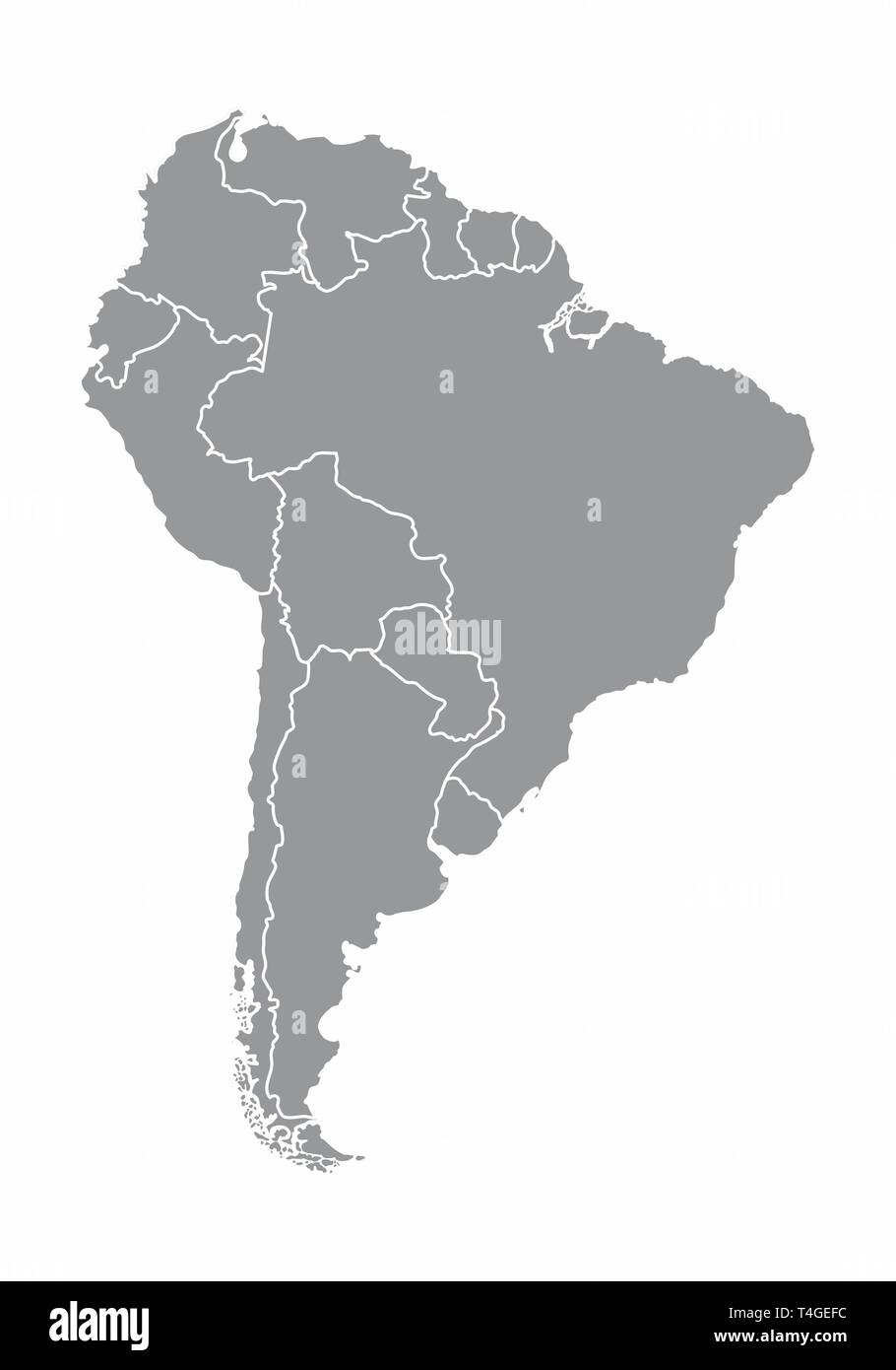 Illustrazione di un grigio sud america mappa su sfondo bianco Illustrazione Vettoriale