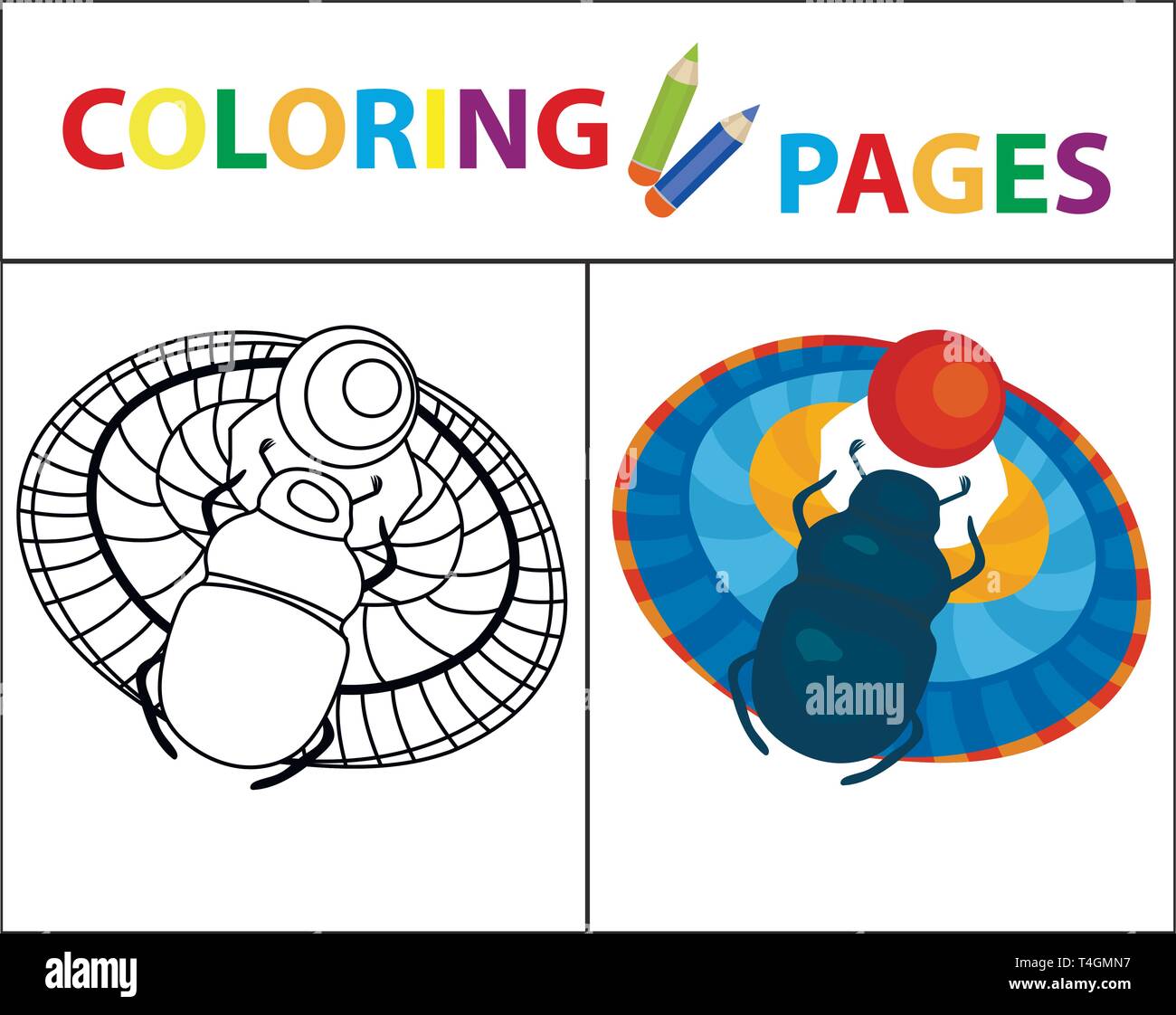 Libro da colorare pagina. Scarabeo scarabeo. Schizzo outline e versione a  colori. Colorazione per i bambini. Educazione dei bambini. Illustrazione  Vettoriale Immagine e Vettoriale - Alamy
