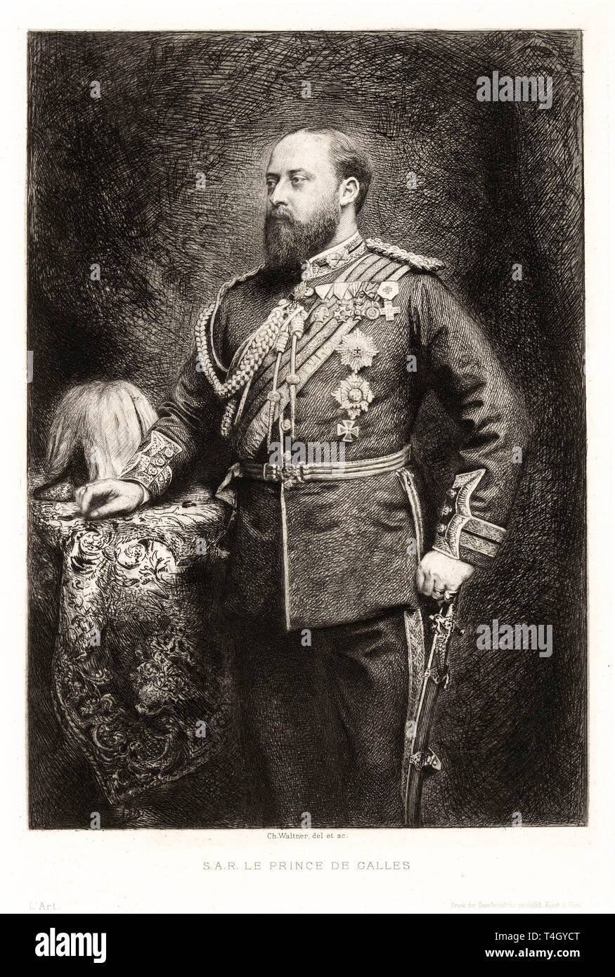 Il re Edoardo VII, ritratto incisione di Carlo Alberto Waltner, 1878 Foto Stock