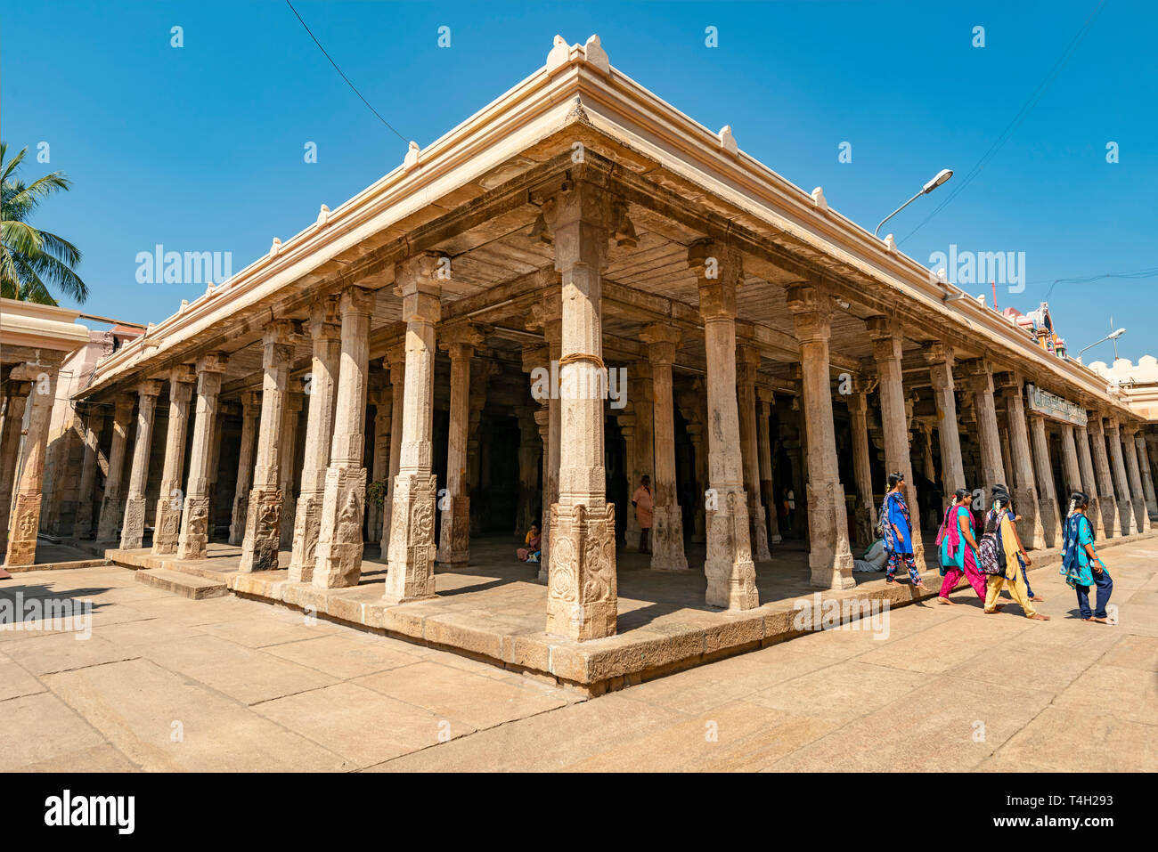 Vista orizzontale all'interno del Sri Ranganathaswamy tempio complesso di Trichy, India. Foto Stock