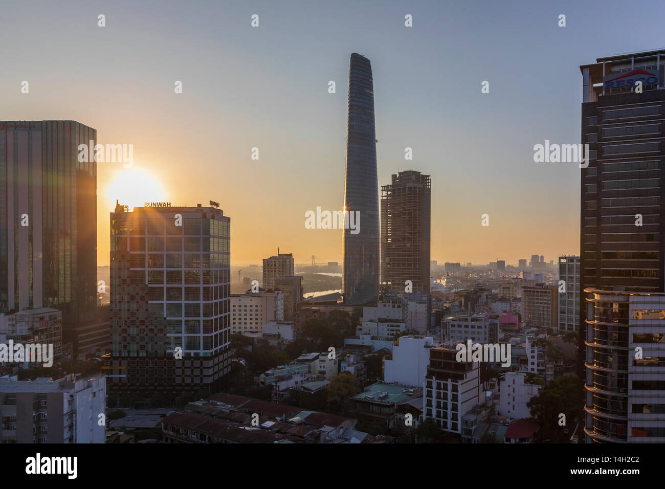 Sunrise e Sky line a Ho Chi Minh city, a Saigon, Vietnam, Asia Foto Stock