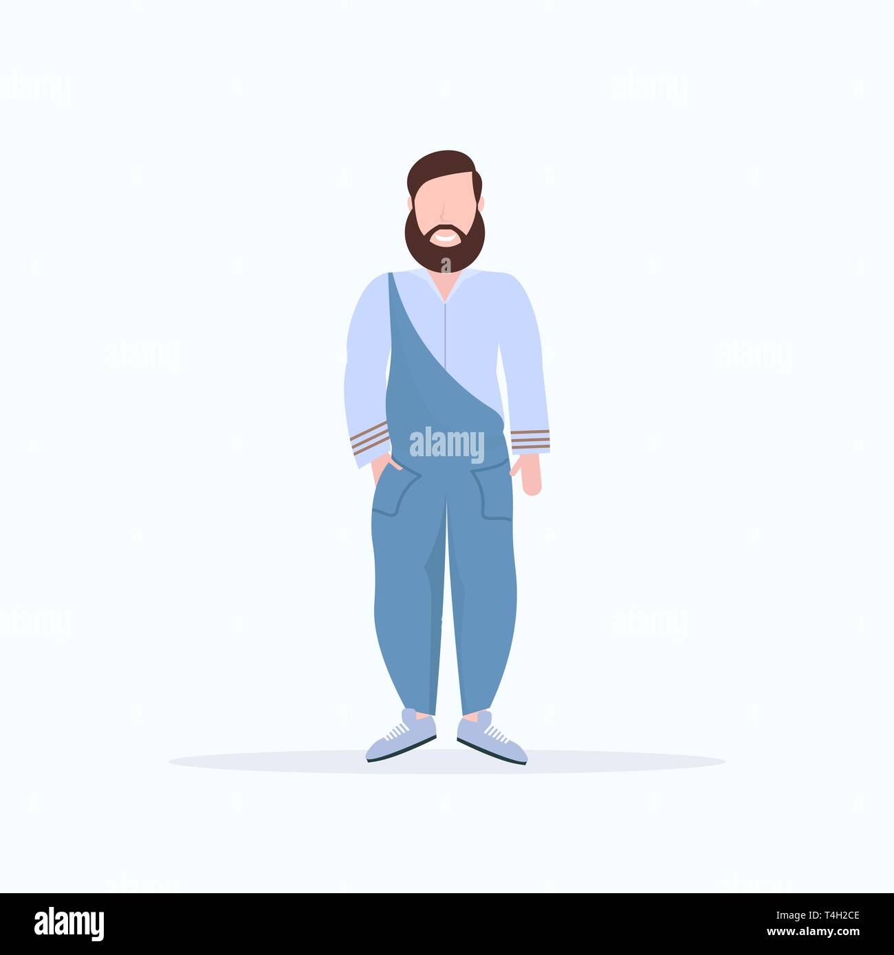 Felice casual uomo in piedi pongono sorridente ragazzo indossa abiti alla moda maschile personaggio dei cartoni animati a piena lunghezza piatto sfondo bianco Illustrazione Vettoriale