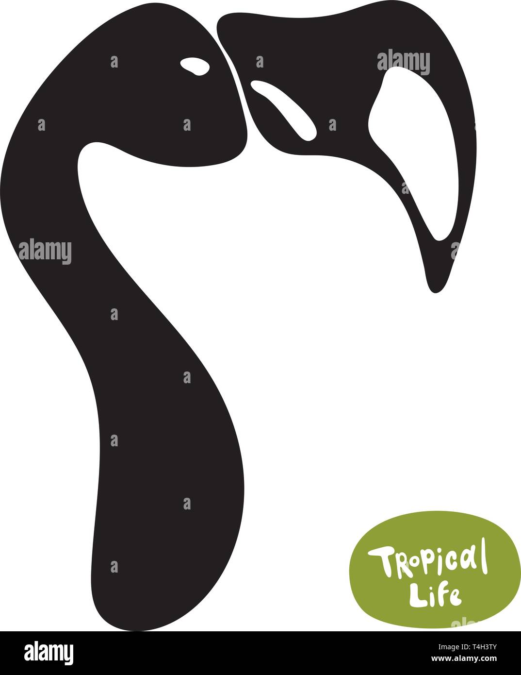 Poodle isolato Vector, silhouette di fenicottero disegnata a mano su sfondo bianco. Bellissimo uccello esotico della foresta pluviale amazzonica. Illustrazione Vettoriale