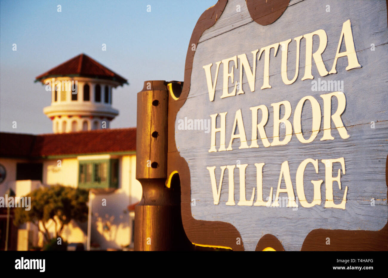 Ventura California, Ventura Harbor Village segno ingresso centro commerciale, Foto Stock