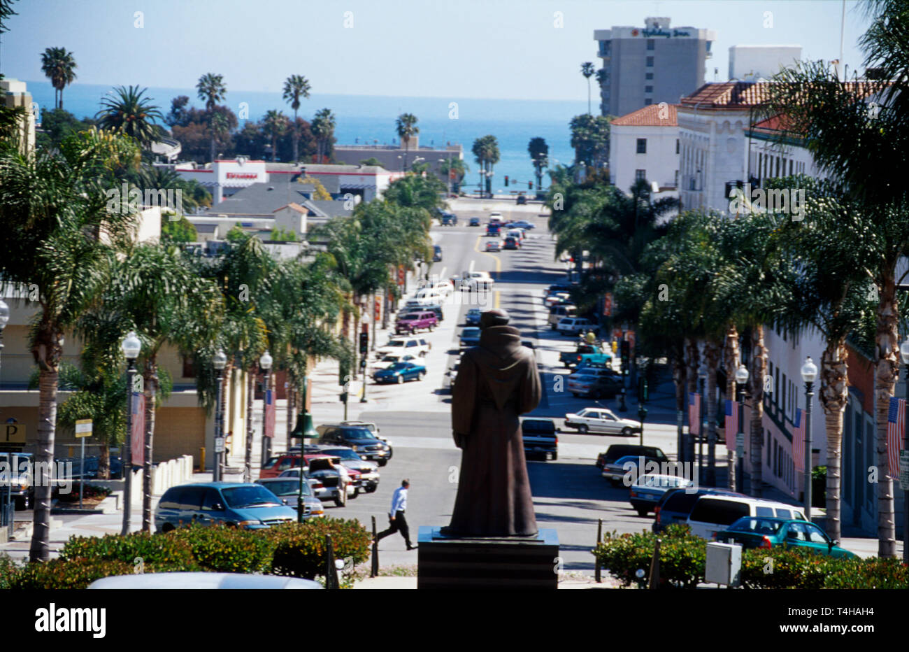 California Golden state, California meridionale, Pacifico, Ventura, California Street, statua di Padre Junipero Serra, arte pubblica, monumento, arte pubblica, somiglianza, vie Foto Stock