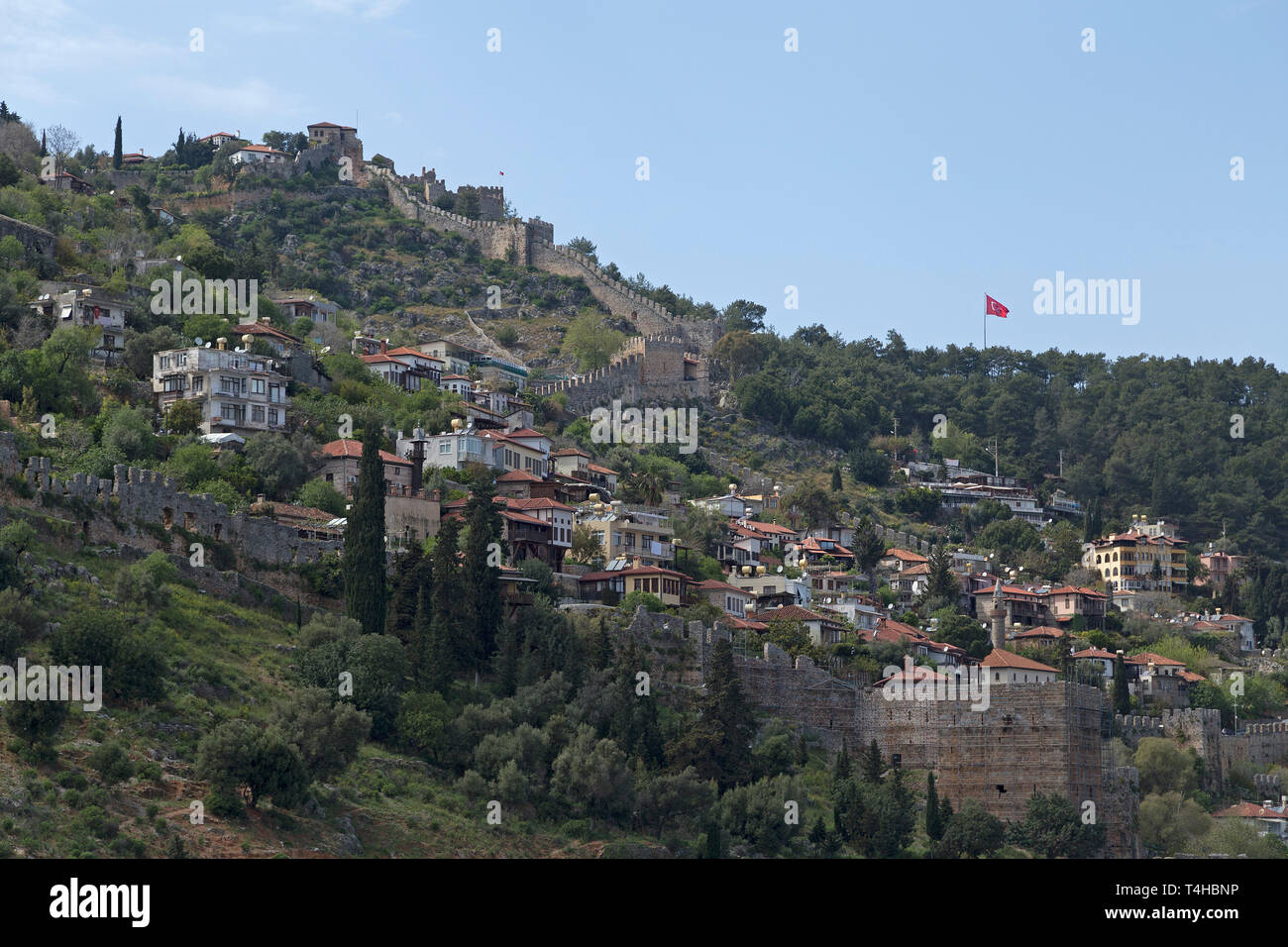 La collina del castello, Alanya, Provincia di Antalya, Turchia Foto Stock