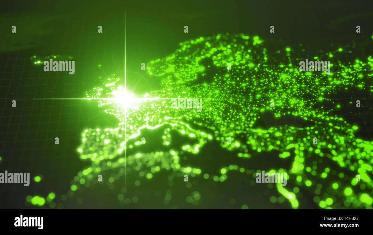 Potenza di inghilterra, fascio di energia su Londra. mappa scuro con la città illuminata e densità umana aree. 3d illustrazione Foto Stock