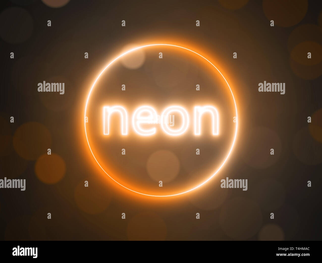 Neon incandescente cerchio con sfocato sfondo bokeh di fondo. 3d illustrazione Foto Stock