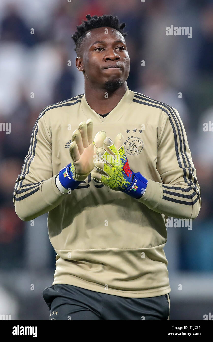 Il 16 aprile 2019 Torino, Italia partite di Champions League 2018-2019: Juventus v Ajax portiere Andre Onana di Ajax Foto Stock